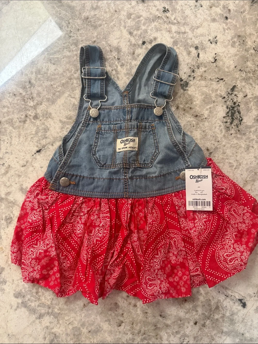 OshKosh B'gosh Denim Bib Overalls with Red Bandana Skirt